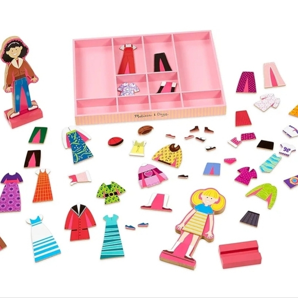 Melissa & Doug magnetic wooden dress up dolls with stands Preowned NO BOX SET #2 - Picture 4 of 9